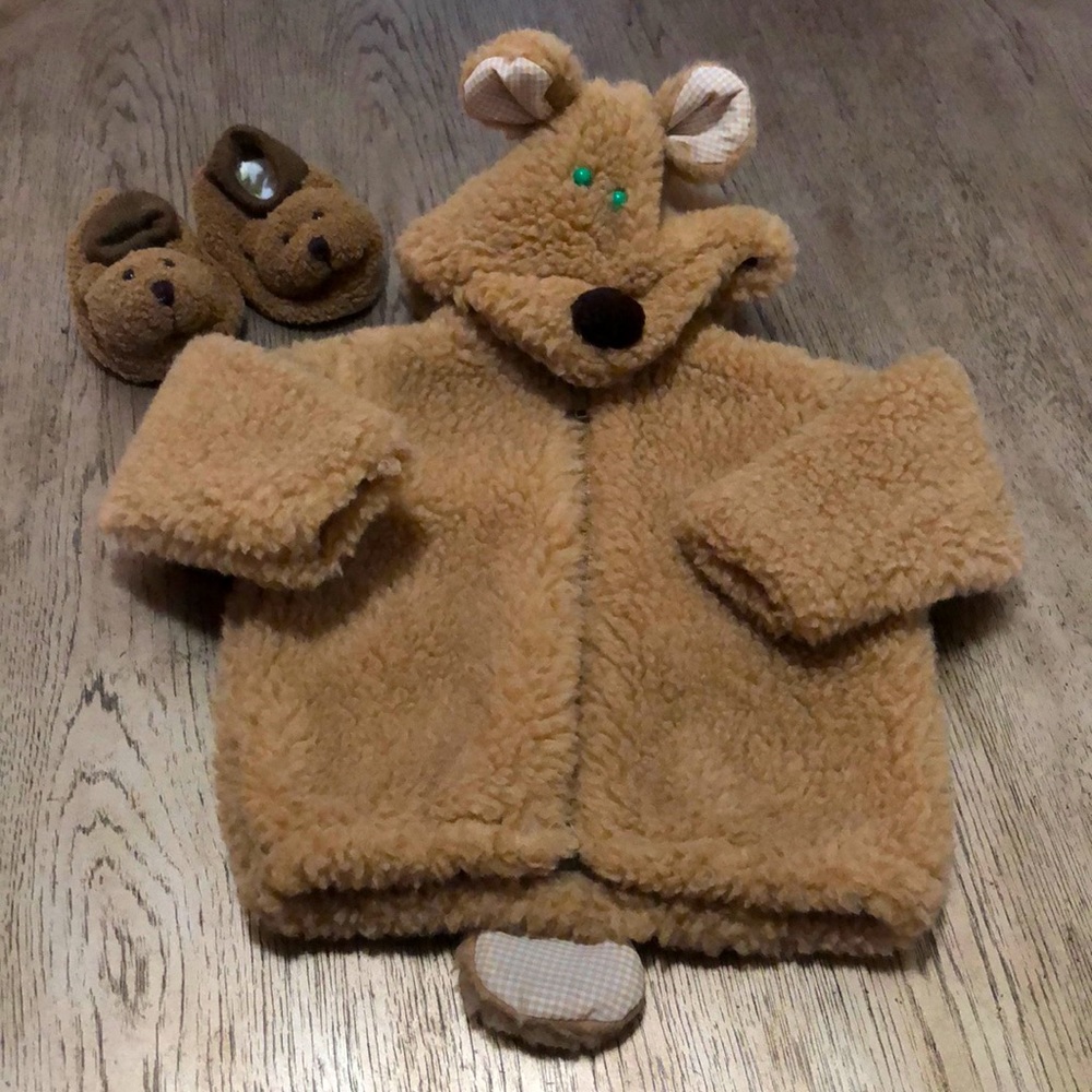 Teddy Bear Coat & Rattle Slippers